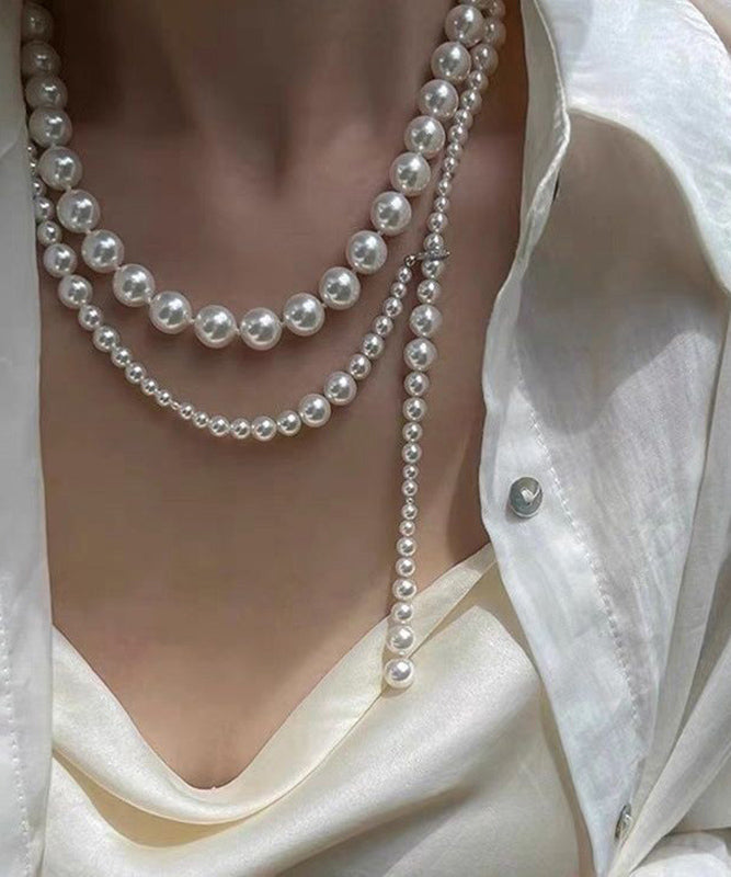Beading Alloy Bohemian Gratuated Bead Pearl Sweater White