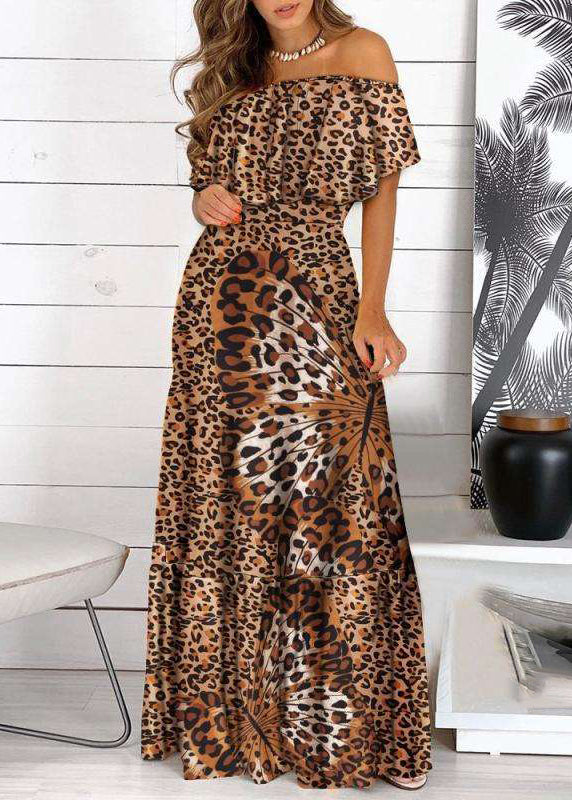 Print Shoulder Yellow Cold Bohemian Wrinkled Dress Short Maxi