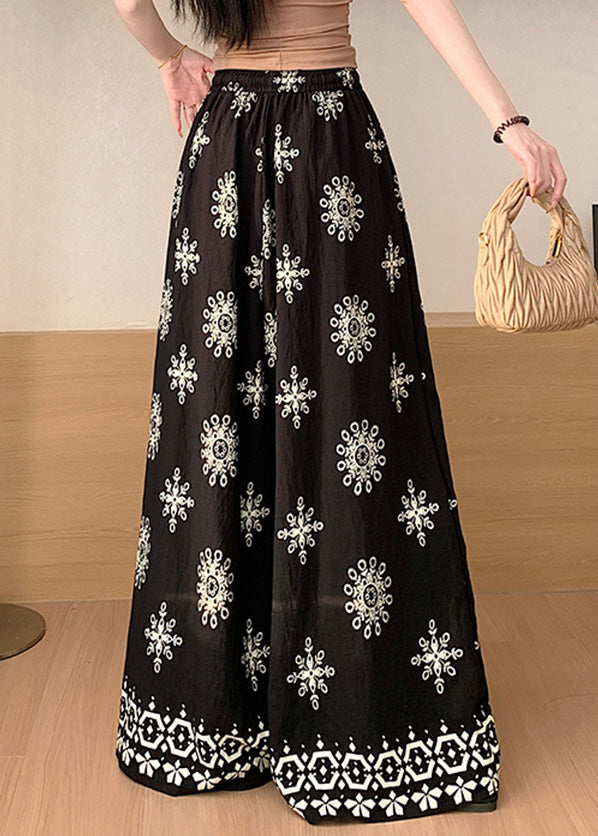 Waist Pants Cotton Boho Leg Wide Apricot Print Summer Elastic