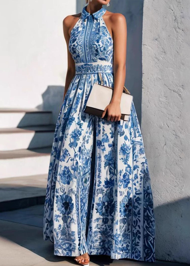 Boho Print Collar Blue Pan Dress Peter Baby Summer Maxi