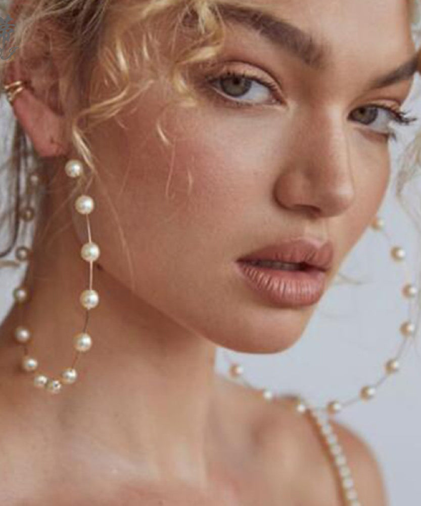 Boho Gold Copper Alloy Pearl Hoop Earrings YA031