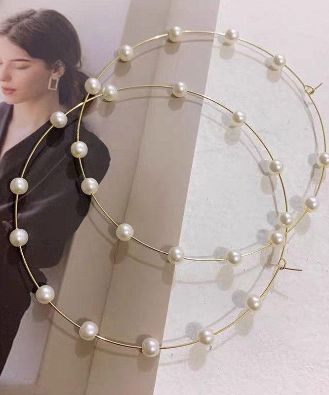 Boho Gold Copper Alloy Pearl Hoop Earrings YA031