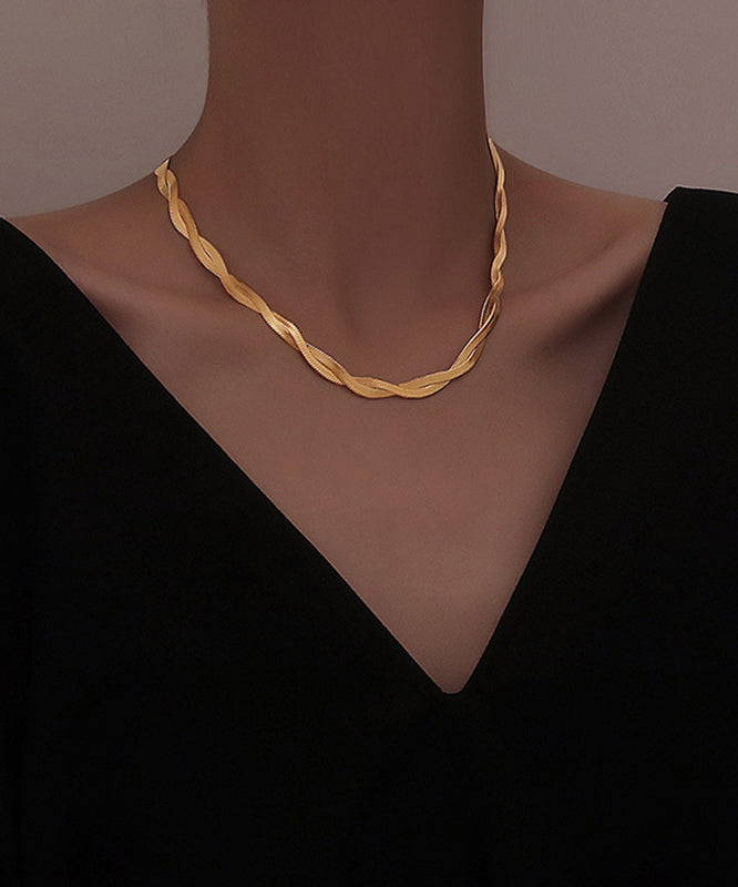 Boho Gold Stainless Steel Overgild Crossing Fried Dough Twists Princess Necklace YD022