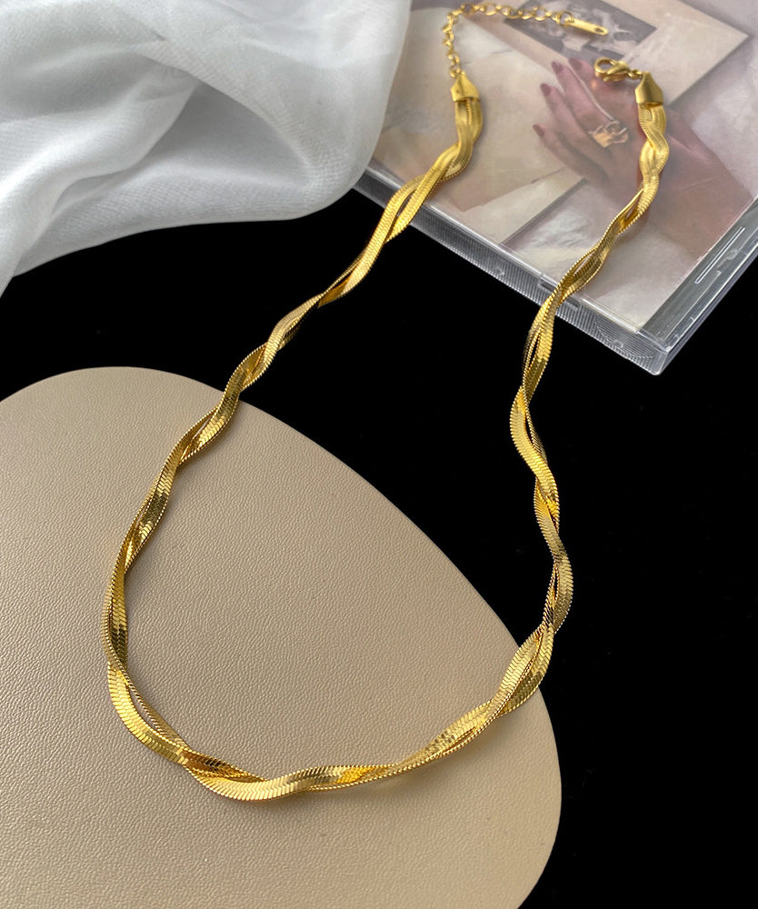 Boho Gold Stainless Steel Overgild Crossing Fried Dough Twists Princess Necklace YD022