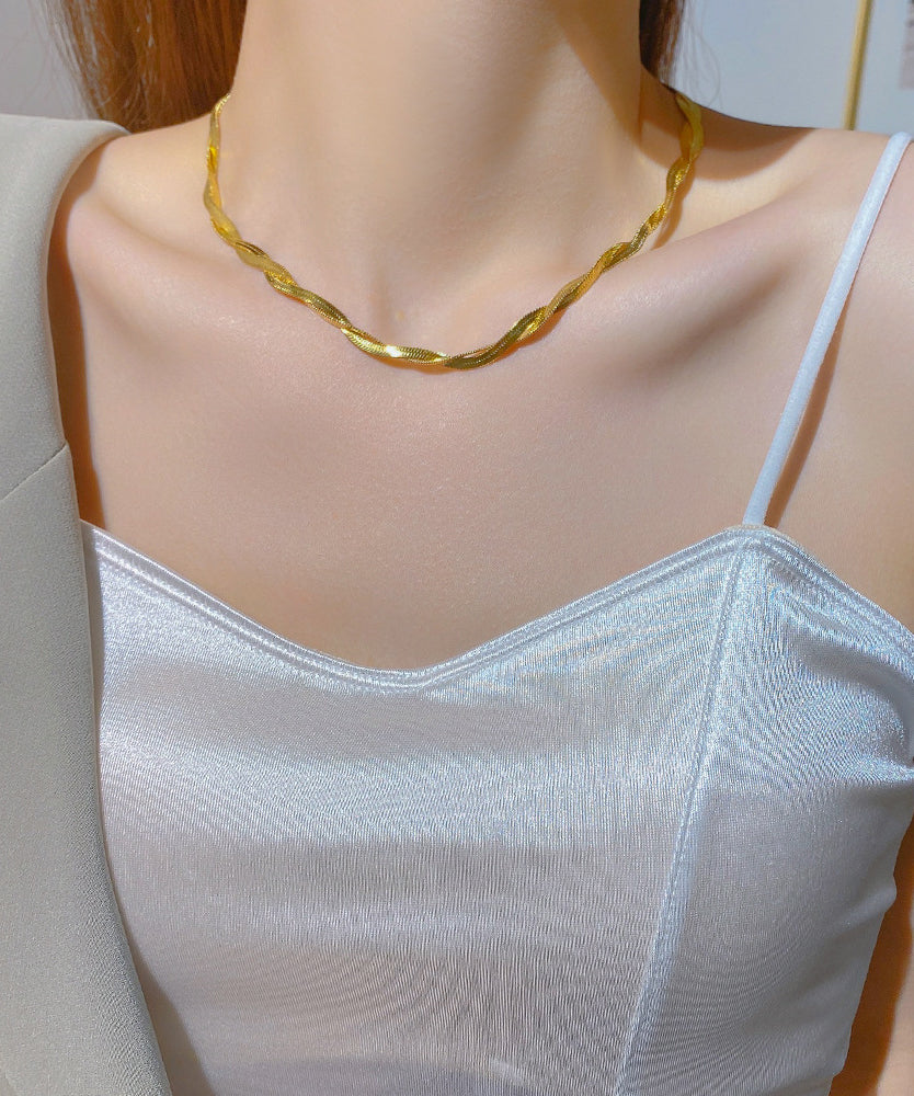 Boho Gold Stainless Steel Overgild Crossing Fried Dough Twists Princess Necklace YD022