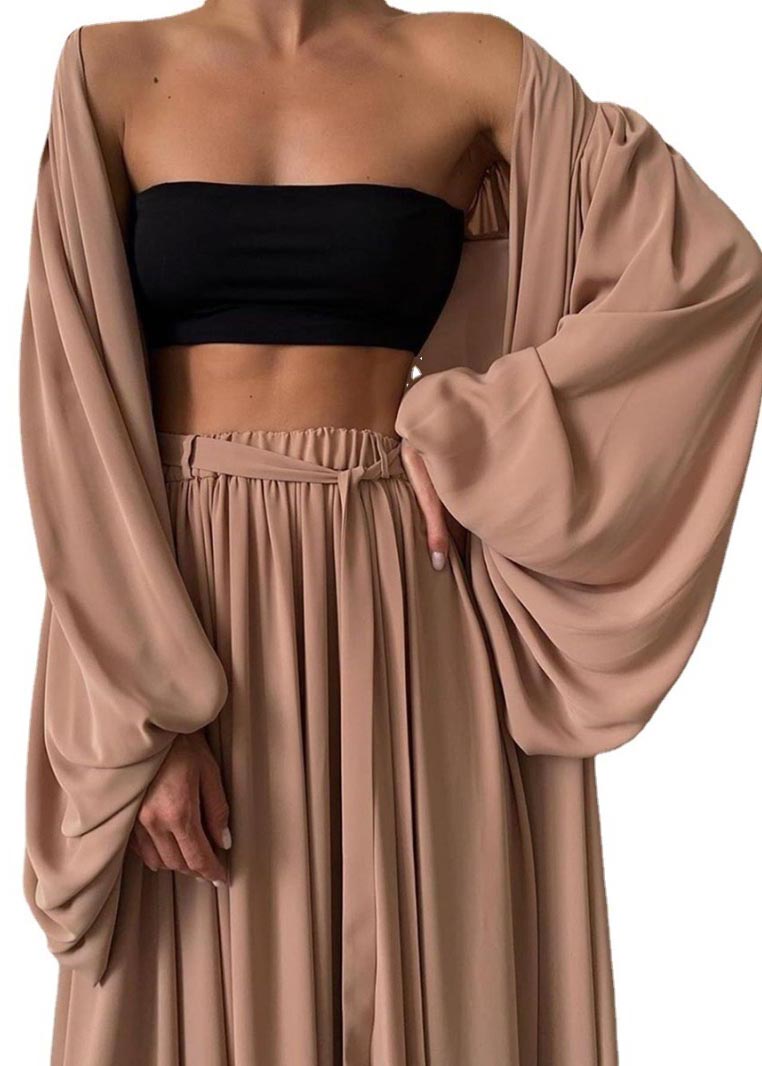 Three Set Khaki Sleeve Chiffon Lantern Pieces Boho Oversized