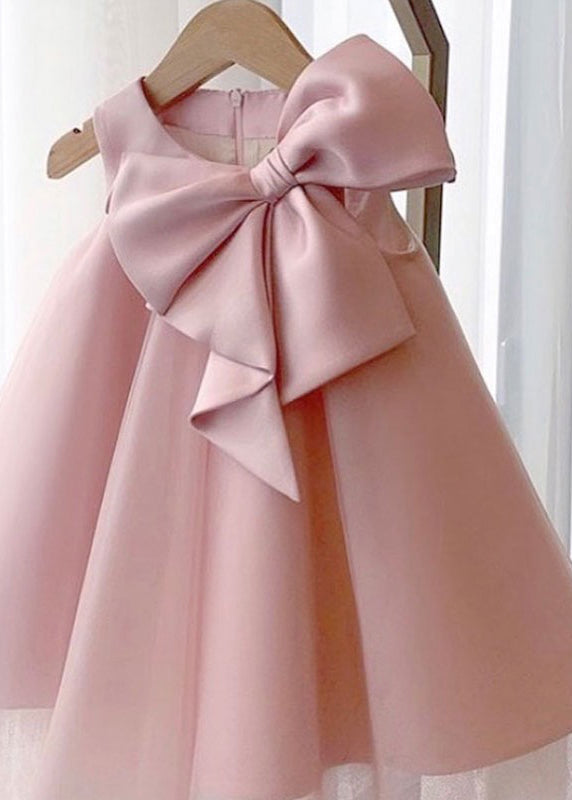 Boho Pink Bow Patchwork Tulle Girls Maxi Dress Summer YS028