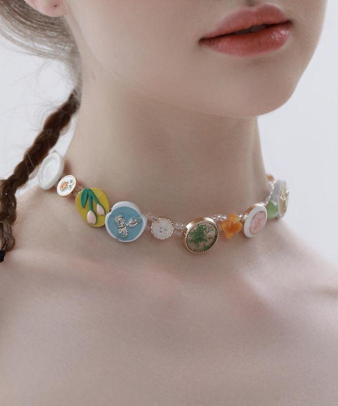 Boho Rainbow Alloy Beading Button Princess Necklace YD036