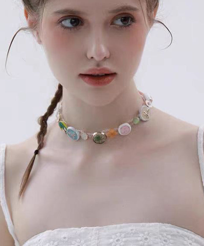 Boho Rainbow Alloy Beading Button Princess Necklace YD036