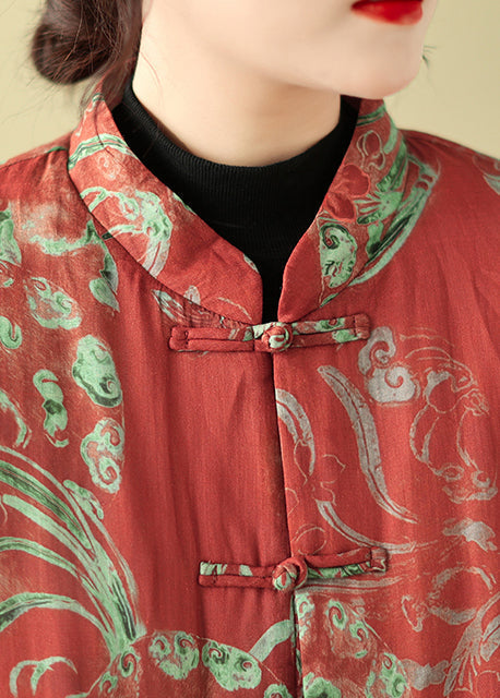 Boho Roter Druck Chinesischer Knopf Feine Baumwollfüllung Parka Winter TM013