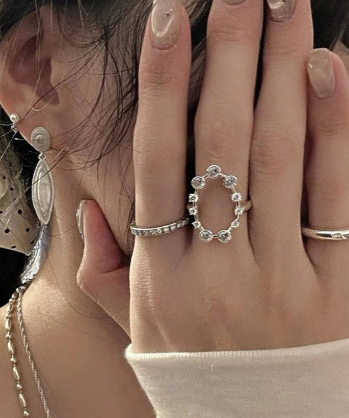 Set Open Stainless Zircon Steel Rings Boho Three-Piece Silk