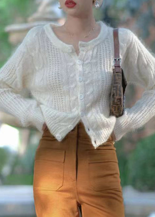 Cardigan en tricot patchwork ajouré à boutons jaunes style bohème automne TU034