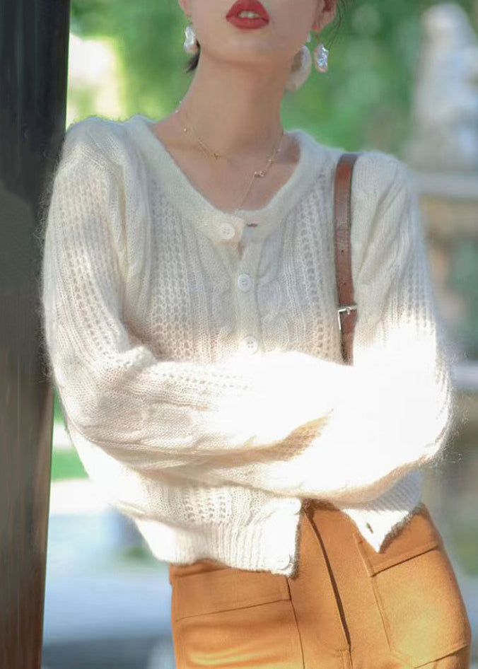 Cardigan en tricot patchwork ajouré à boutons jaunes style bohème automne TU034