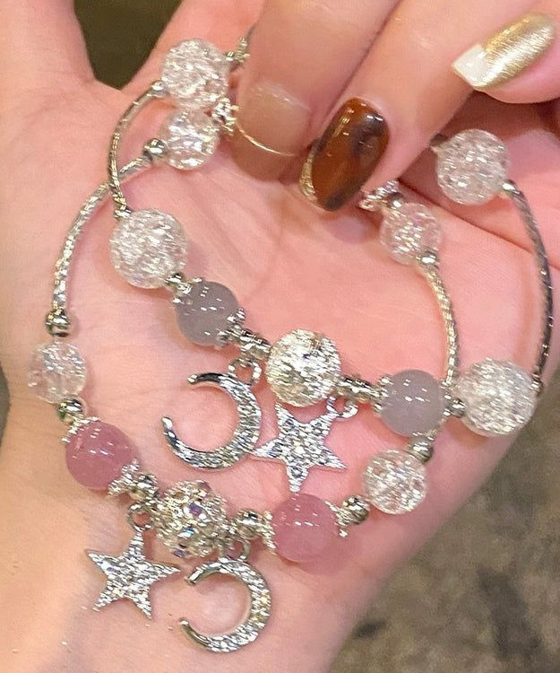 Ensemble de deux bracelets à breloques en alliage, perles, lune, étoiles et pompons, YI006