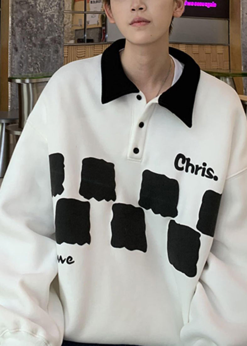 Sweat-shirt ample en coton noir à col Peter Pan pour homme, collection automne EQ004