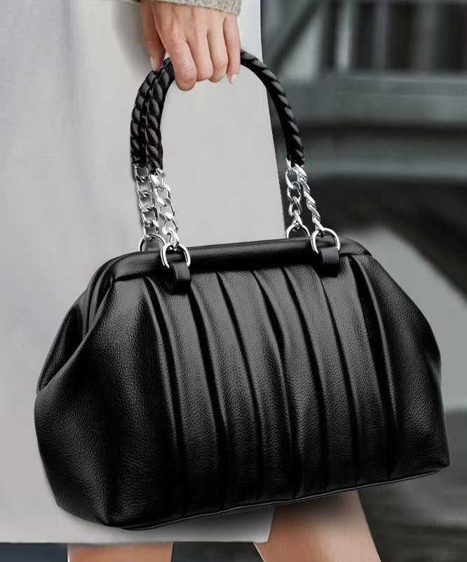 Black Bag Wrinkled Boutique Leather Tote Durable Calf