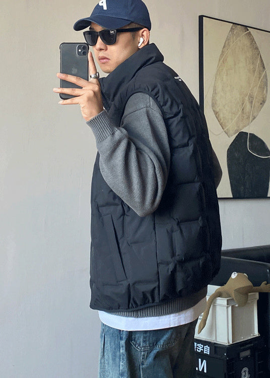 Boutique Schwarze Entendaunenweste mit Reißverschluss für Herren, Winter TK018