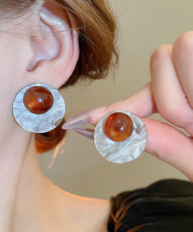 Sterling Resin Boutique Earrings Stud Silver Coffee