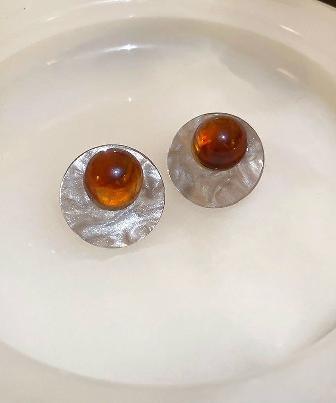 Sterling Resin Boutique Earrings Stud Silver Coffee