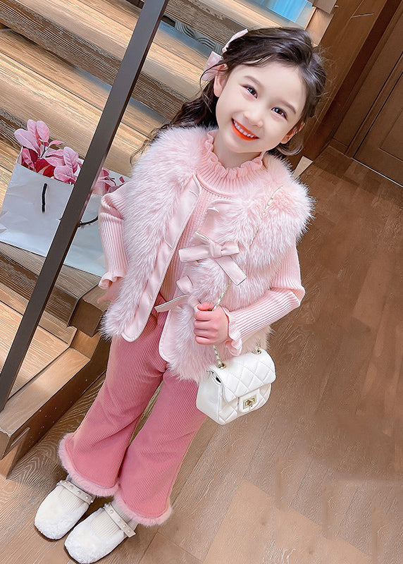 Ensemble deux pièces pour enfant, gilet en coton tricoté, pull et pantalon évasé, collection hiver TR018