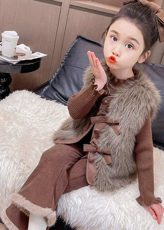 Ensemble deux pièces pour enfant, gilet en coton tricoté, pull et pantalon évasé, collection hiver TR018