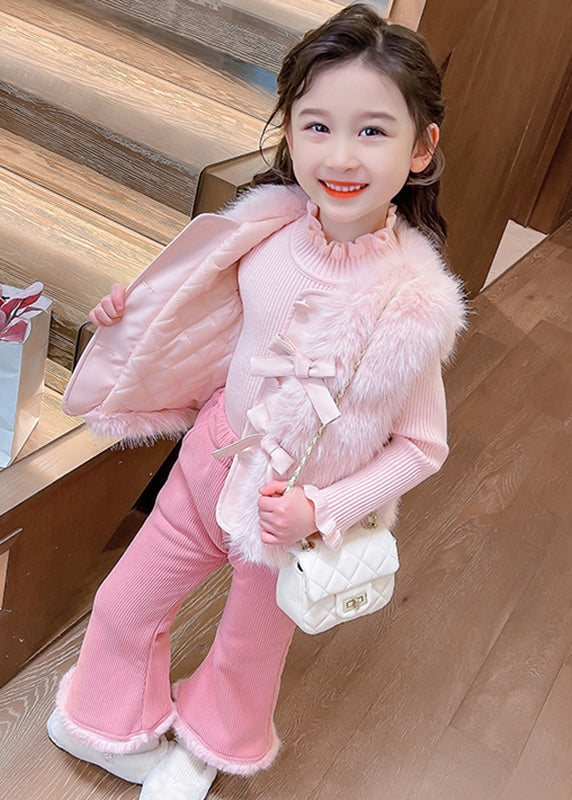 Ensemble deux pièces pour enfant, gilet en coton tricoté, pull et pantalon évasé, collection hiver TR018