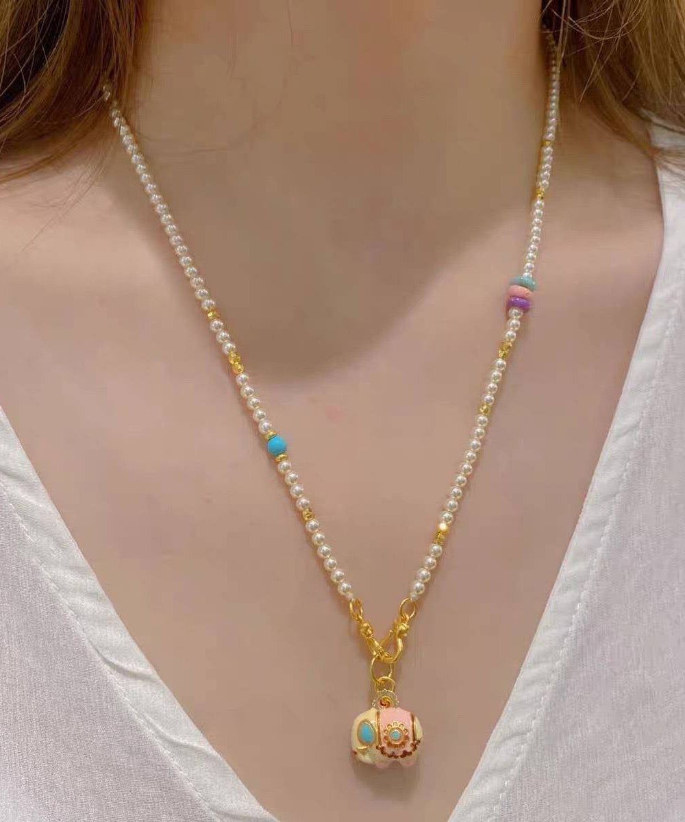 Anhänger Perle Legierung Boutique Gold Elefant Kleine Halskette Perlen