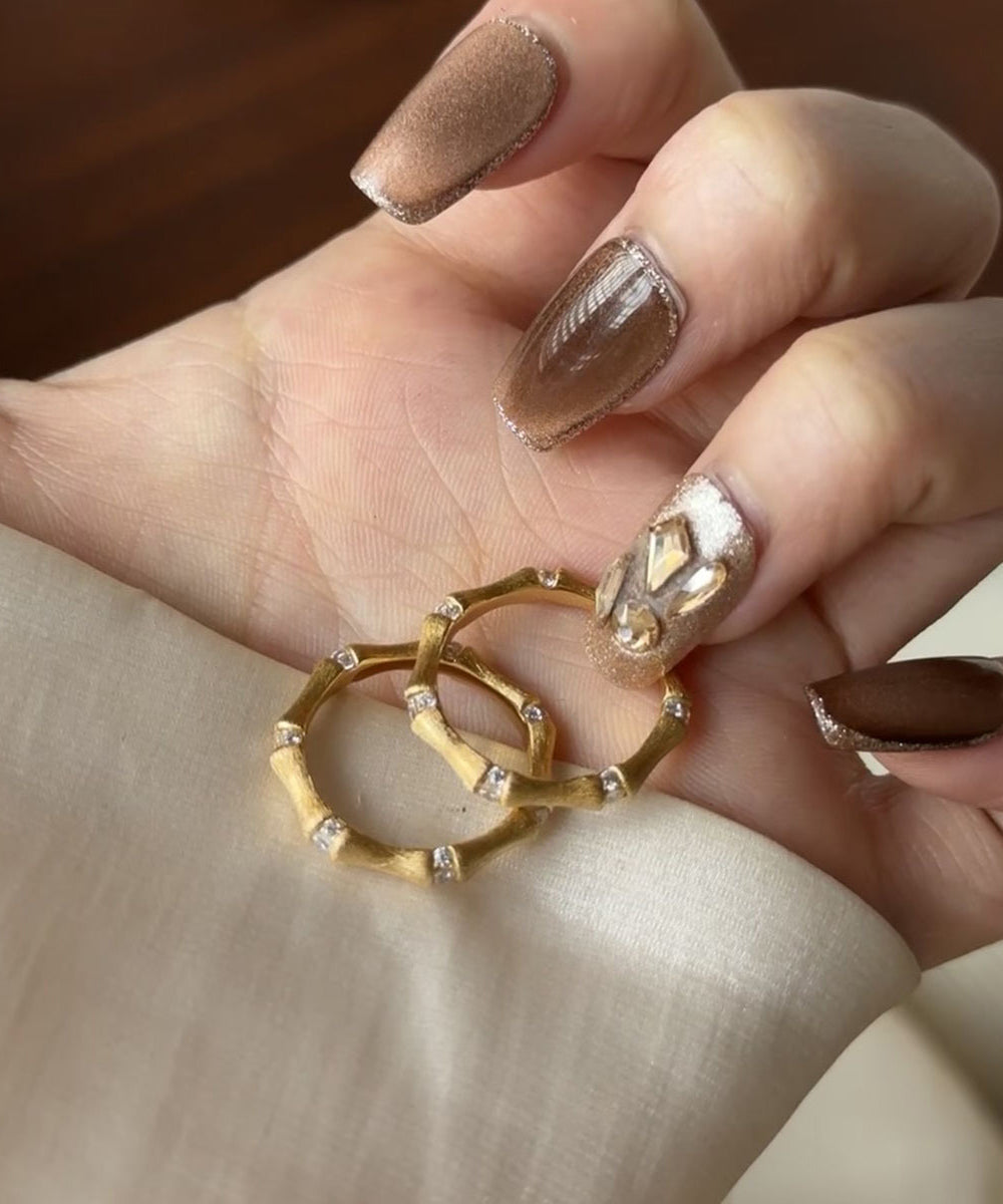 Boutique Gold Sterling Silber Overgild Bambus Joint Draht Zeichnung Ringe QI077