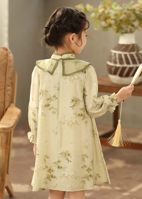 Grünes Maxi-Laternenkleid mit Quastenärmeln für Mädchen