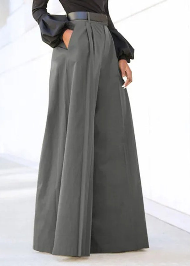 Pantalon gris à poches larges et taille haute pour le printemps