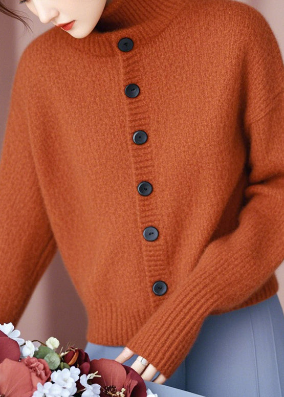 Boutique Orange Stehkragen Knopf Strick Cardigans Frühling TO009