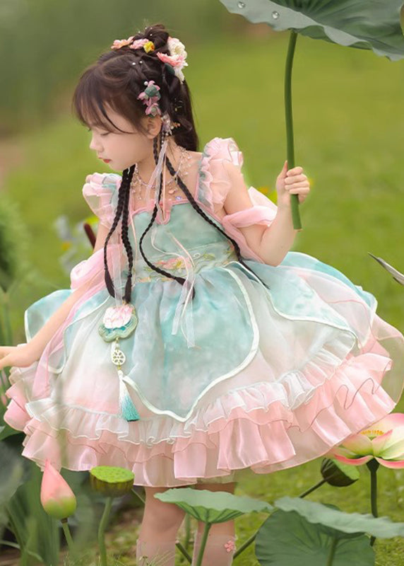 Kleid Rüschen Boutique Mid Tüll Kinder Rosa Patchwork Bestickt
