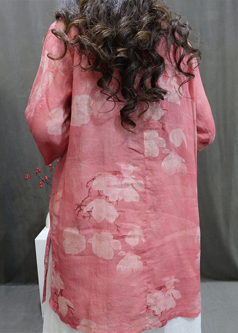 Boutique Lila Druck Chinesischen Knopf Leinen Hemd Sommer AP085