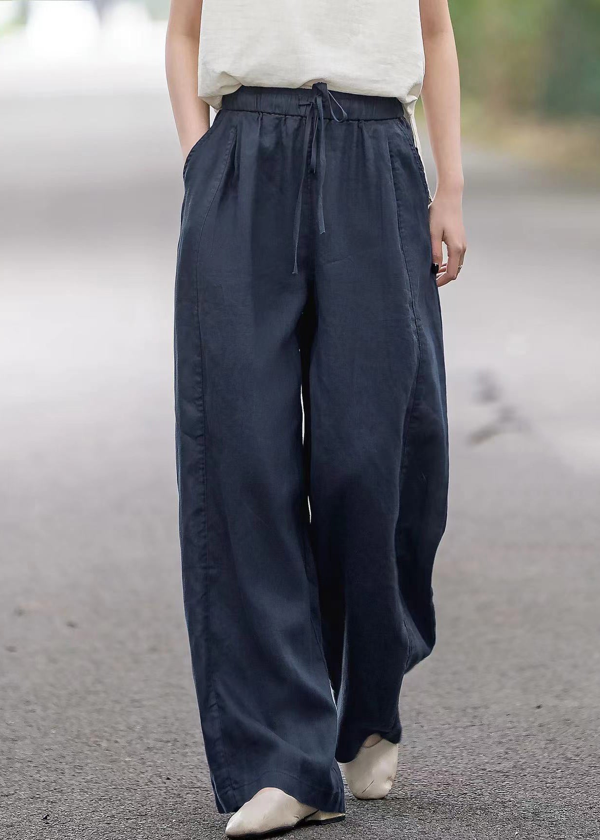Pantalon élastique à poches, taille rouge, boutique d'été en lin