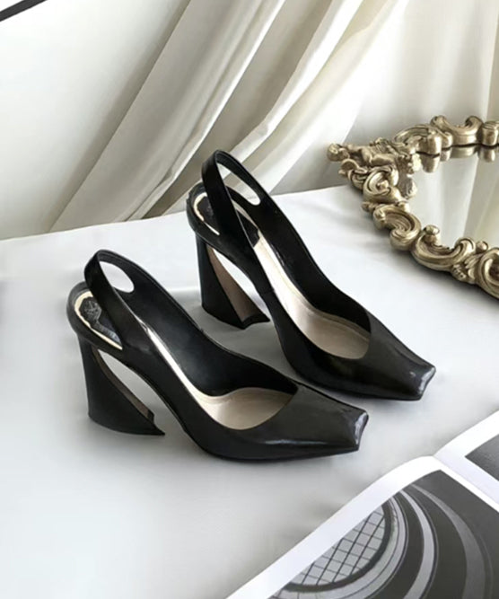 Sheepskin Sandals Heel Splicing High Boutique Black Toe Square