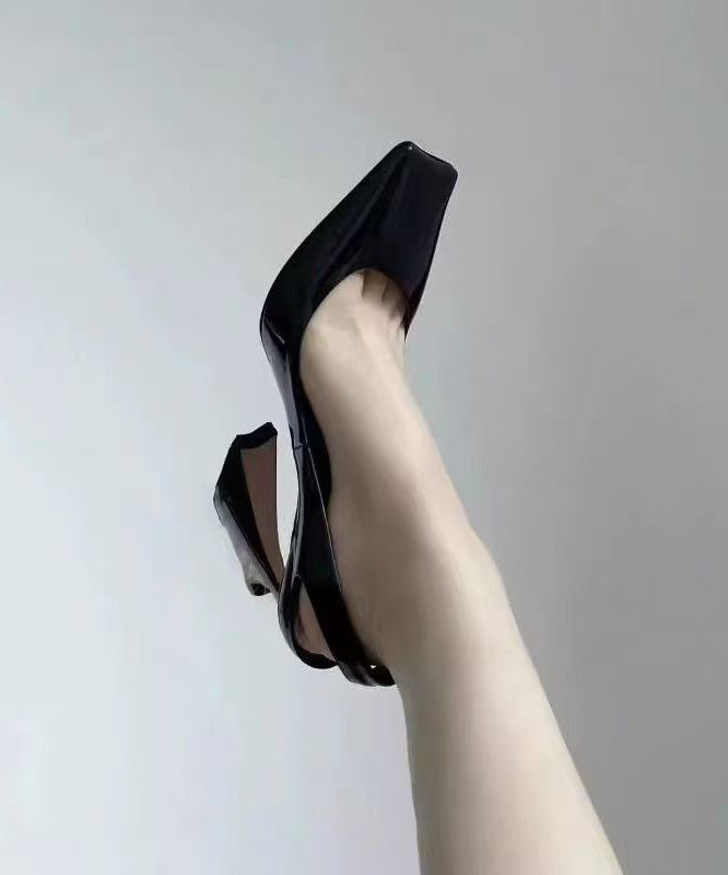 Sheepskin Sandals Heel Splicing High Boutique Black Toe Square