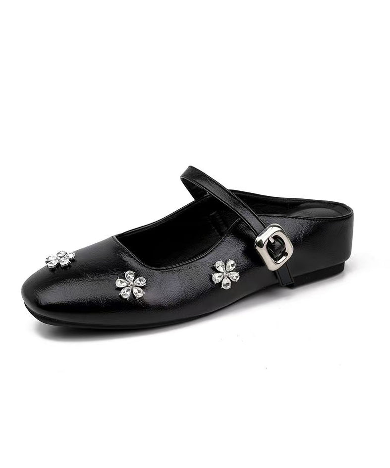 Sandales compensées noires en similicuir à brides en zircon