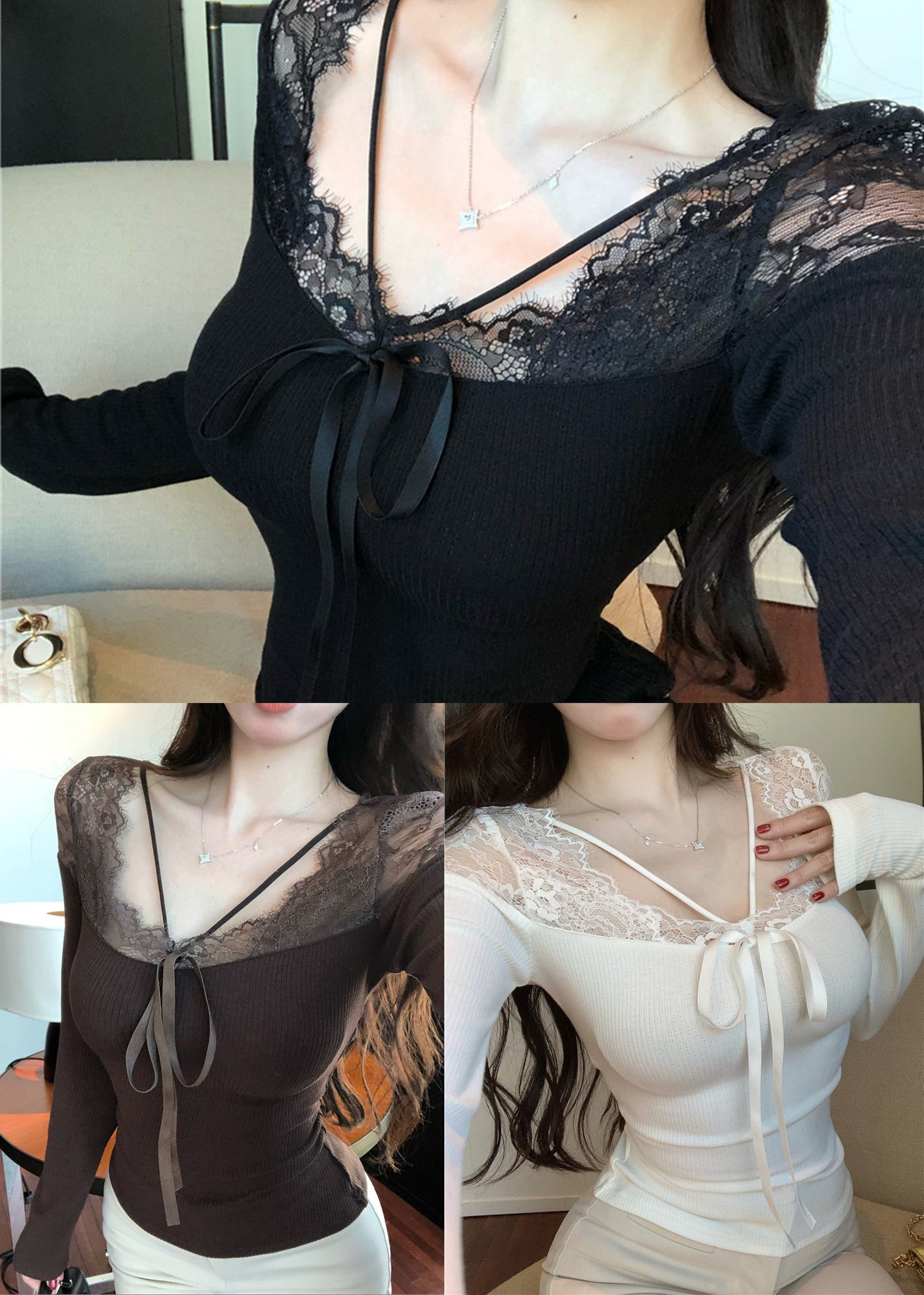 Boutique Weiß Spitze Patchwork Neckholder Shirts Frühling YP023