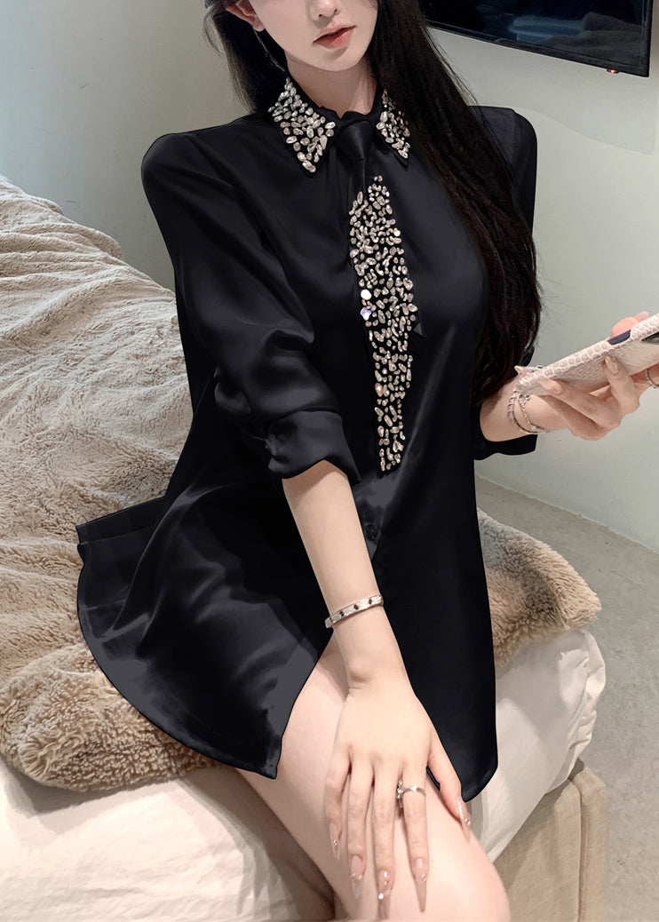 Chemise blanche en soie et zircon à col Peter Pan, collection Printemps YF011