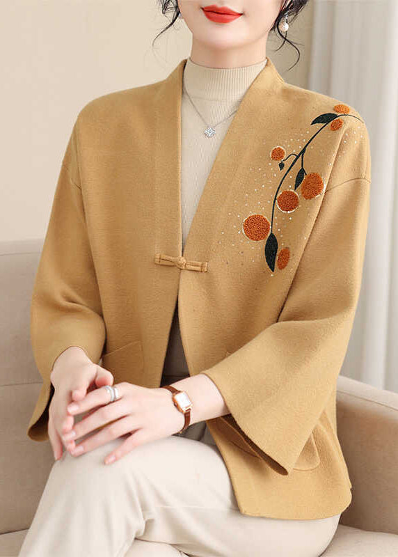 Boutique Gelb Patchwork Baumwolle Strick Cardigans Armband Ärmel TA024