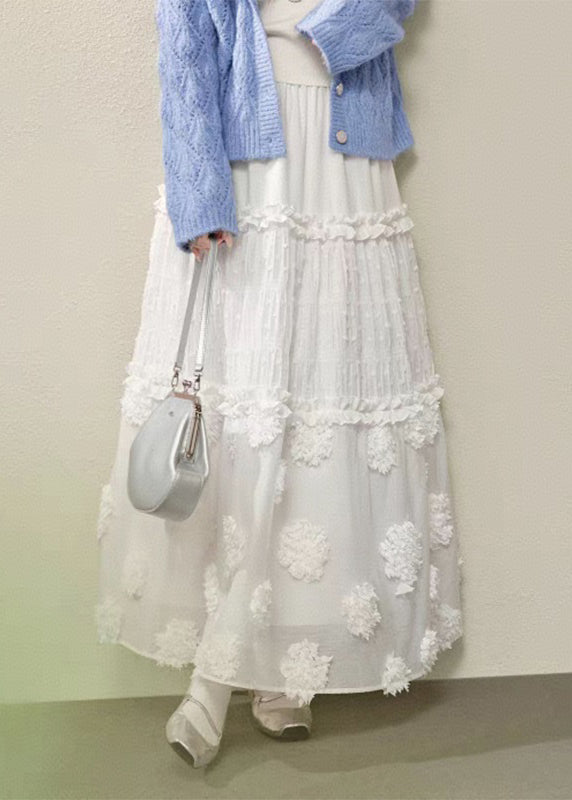 Weißer Maxi-Slip mit Rüschen und elastischem Patchwork-Rock