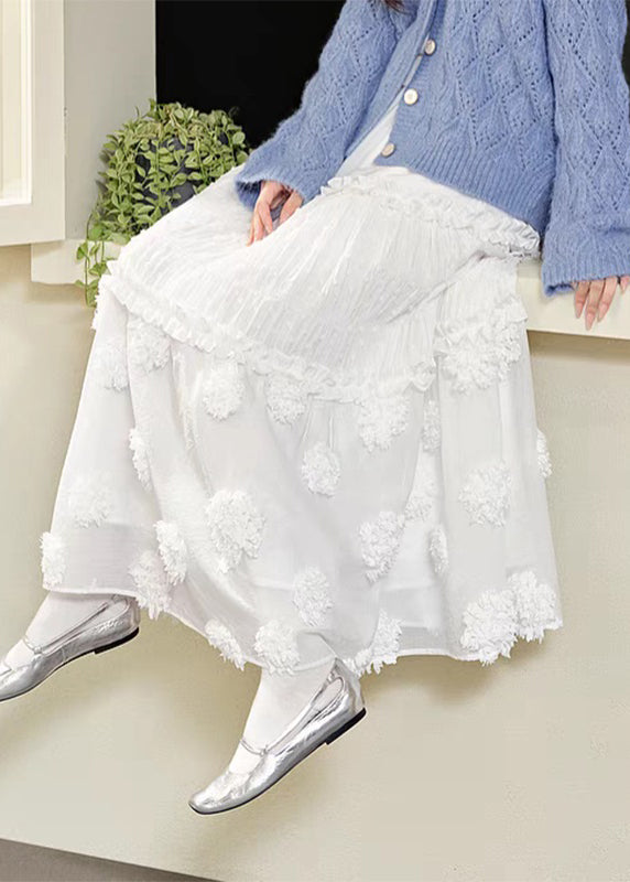 Weißer Maxi-Slip mit Rüschen und elastischem Patchwork-Rock