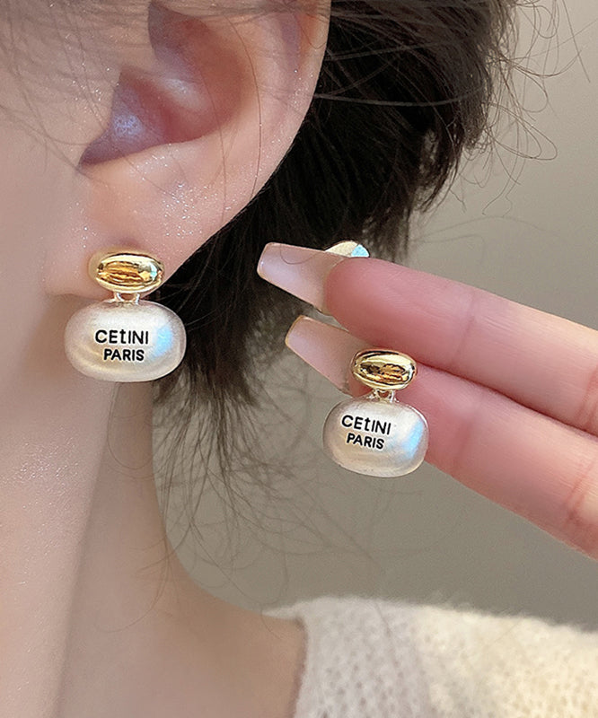 Brief White Sterling Silver Alloy Golden Bean Stud Earrings PO034