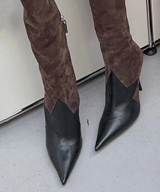 Braune Stiefel Stiletto Wildleder Handarbeit Spleißen Spitze Zehe TP007