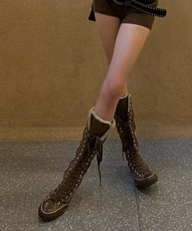 Braune Canvas 2024 Schnürstiefel mit Spleißfunktion, flauschiges Wollfutter TP017
