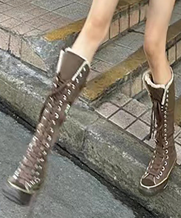 Braune Canvas 2024 Schnürstiefel mit Spleißfunktion, flauschiges Wollfutter TP017