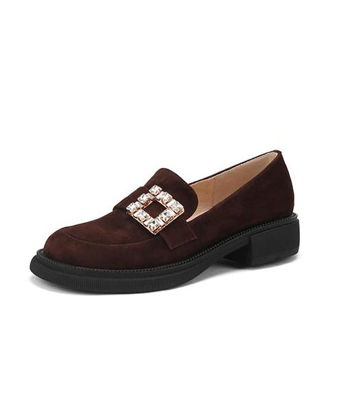 Braune klobige Wildleder-Loafer-Schuhe mit Zirkon-Spleißen TE019