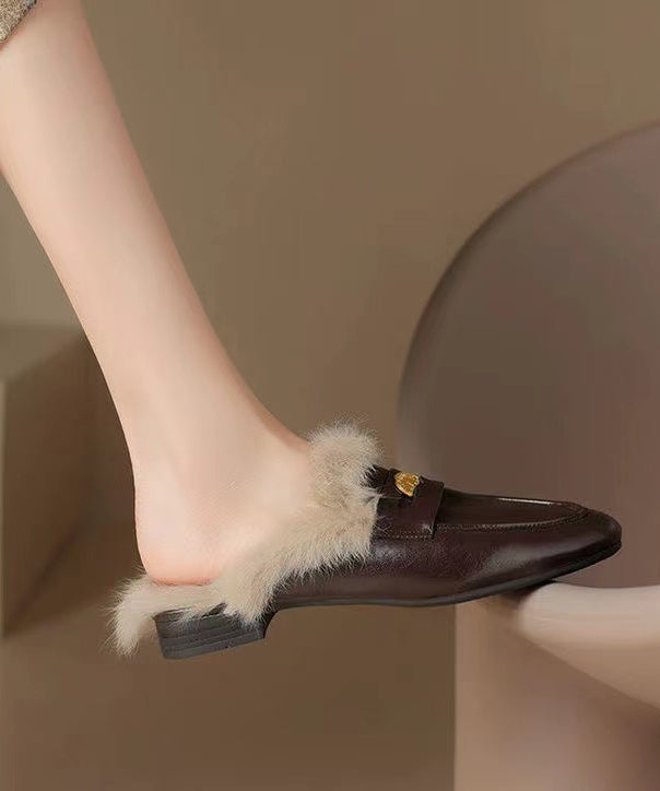 Mocassins en cuir de vachette marron doublés de laine pelucheuse OM018