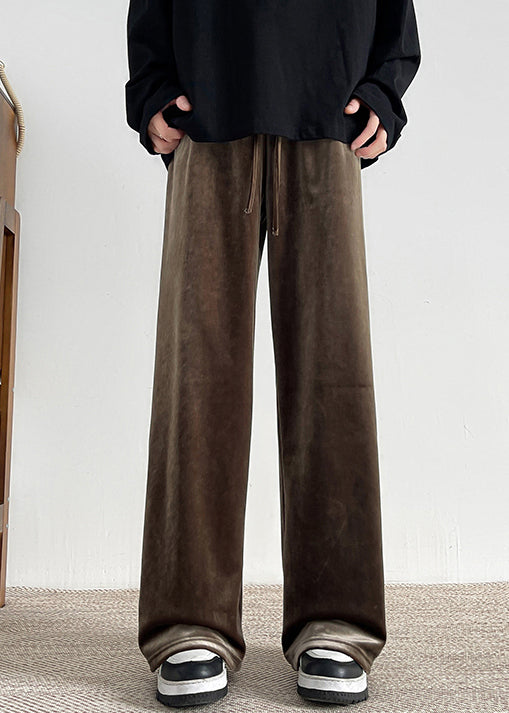 Pantalon large en velours marron à lacets pour homme, taille élastique, printemps RM061
