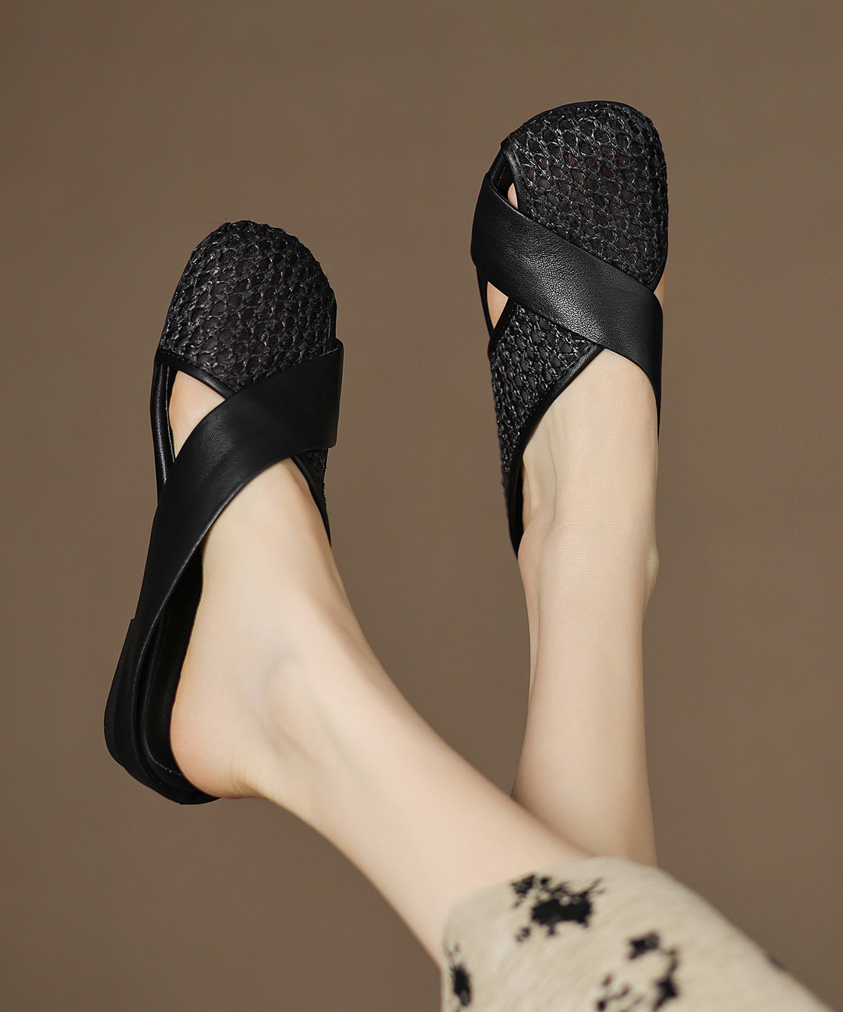 Slide Mesh Brown New Sheepskin Breathable Sandals Splicing